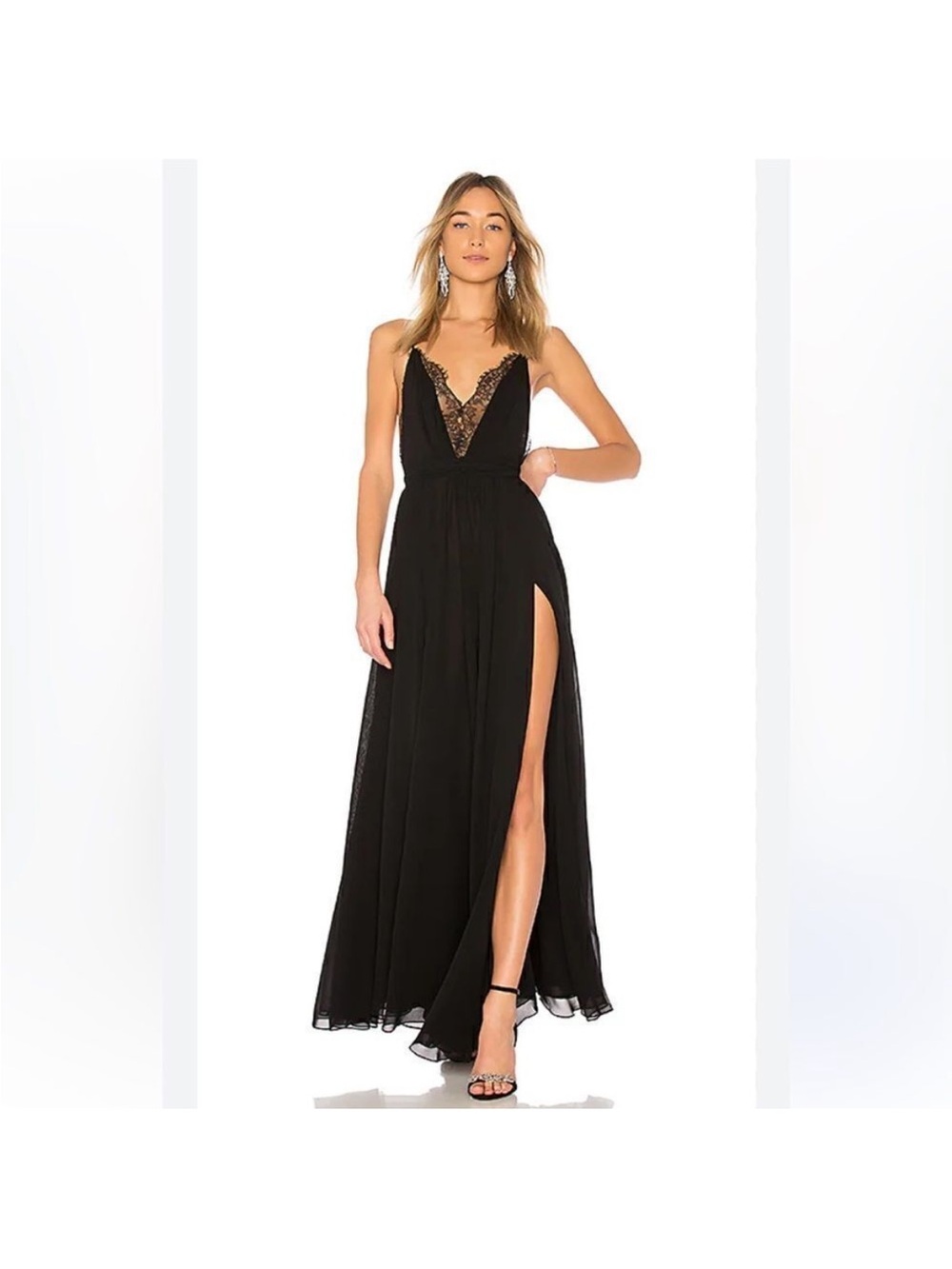 Michael Costello X Revolve Justin Black Lace Maxi Slit Dress
